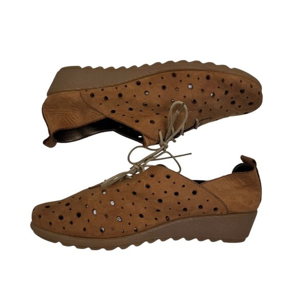 The FLEXX Suede Run Crazy Brown Perforated Wedge Comfort Shoes Women's Size 6.5 - Picture 5 of 11